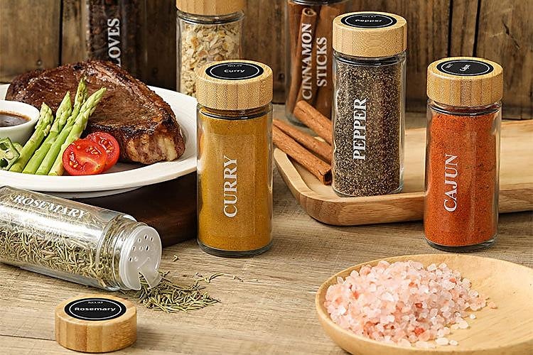 Spice Jars with Labels - Glass Spice Jars with Bamboo Lids, Minimalist  Farmhouse Spice Labels Stickers, Collapsible Funnel, Seasoning Storage  Bottles for Spice Rack, Cabinet, Drawer 2024 - $41.99