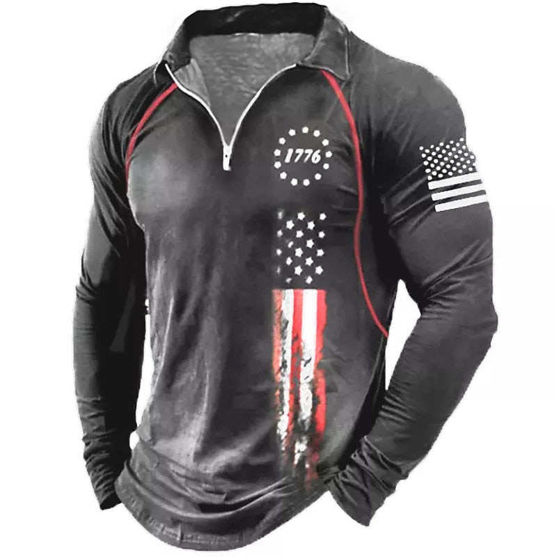 Men's American Flag Veterans Zip Polo Shirts Golf Shirt Long Sleeve Polo Shirts Collared Shirts Casual Streetwear Vacation Wear Party Outfits 3D Print Quarter Zip Polo Black Red Navy Blue 2025 - $23.99 –P4