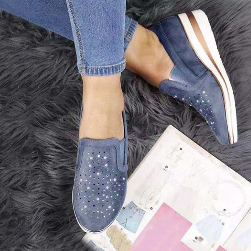sneakers da donna blu slip-on con zeppa – mocassini casual con plateau decorati con strass per il comfort e la moda di tutti i giorni del 2025 a $24.99 –P1