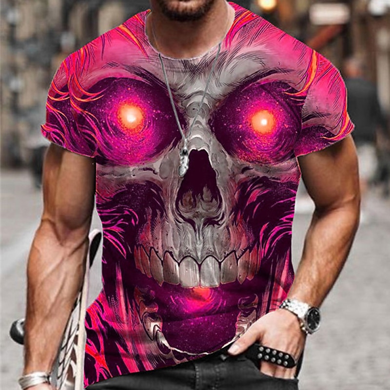 Herren Unisex Totenkopf Motiv Grafik-Drucke T Shirt Halloween-Shirt Kurzarm T-Shirt 3D-Druck Rundhalsausschnitt Hemd Sport Designer Brautkleider schlicht Outdoor Strasse Täglich Gelb Rosa Blau Sommer 2025 - $17.99 –P6