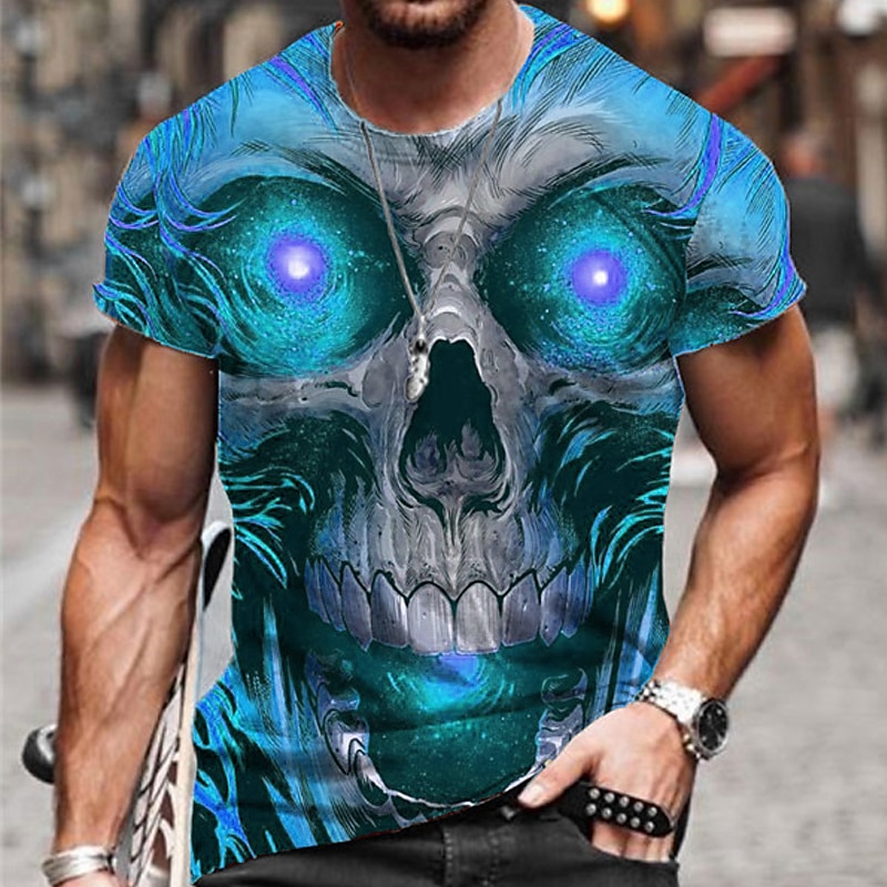 Herren Unisex Totenkopf Motiv Grafik-Drucke T Shirt Halloween-Shirt Kurzarm T-Shirt 3D-Druck Rundhalsausschnitt Hemd Sport Designer Brautkleider schlicht Outdoor Strasse Täglich Gelb Rosa Blau Sommer 2025 - $17.99 –P7