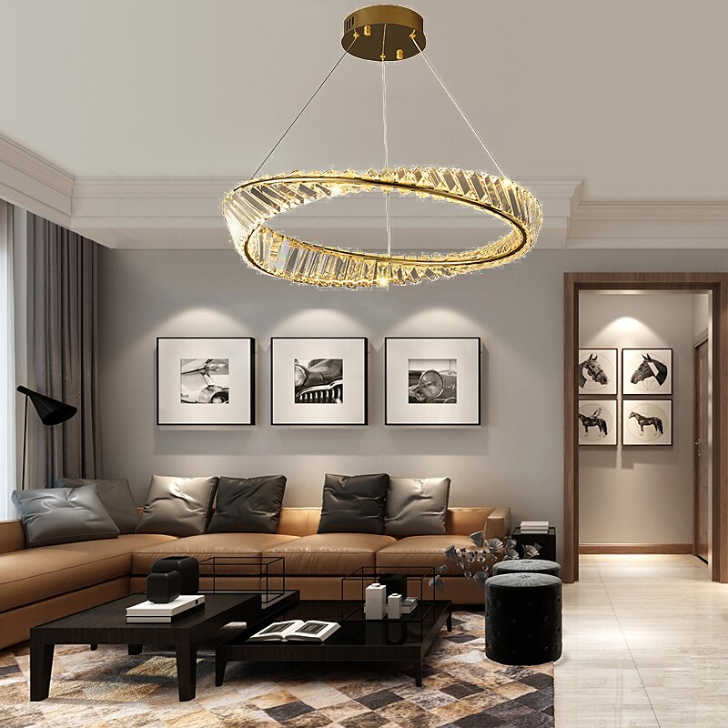 Lámparas colgantes led circle diseño redondo 60/80 cm montaje empotrado 1 luz anillo regulable aluminio acabados pintados lujoso estilo moderno comedor dormitorio lámparas colgantes 2025 - $603.59 –P8