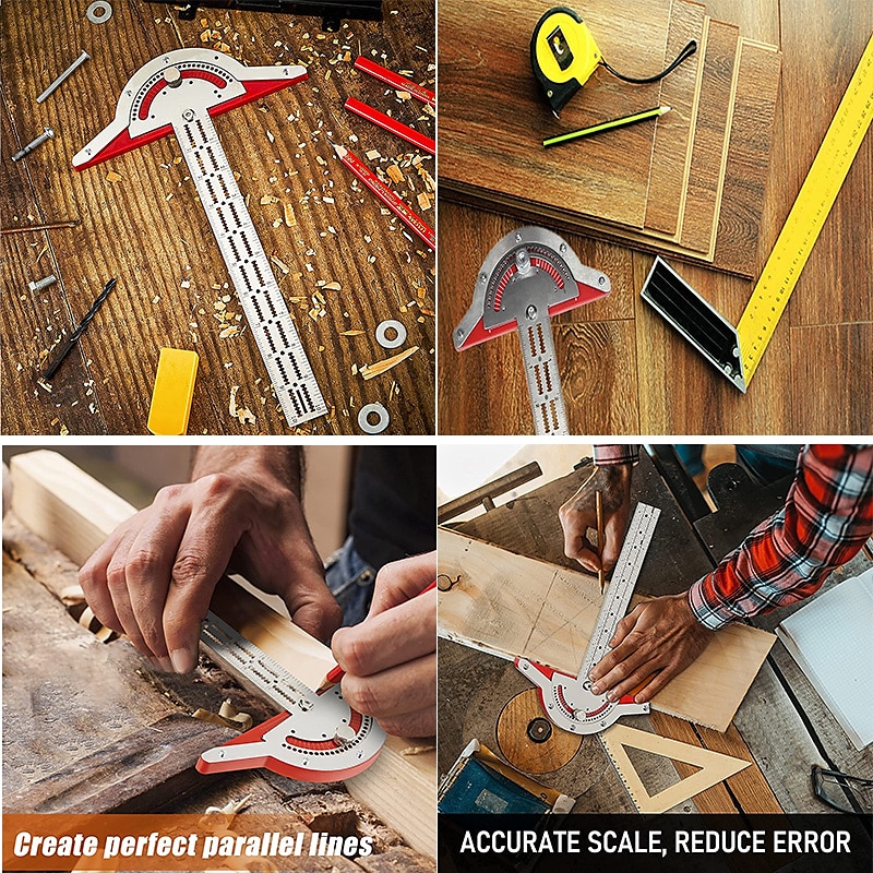 Woodworker Edge Rule Stainless Steel Square Edge Ruler Woodworking Compass And Protractor Set, Multi-function Angle Measure Tool With Wall Hanging Storage Rack 2024 - $15.99 –P11