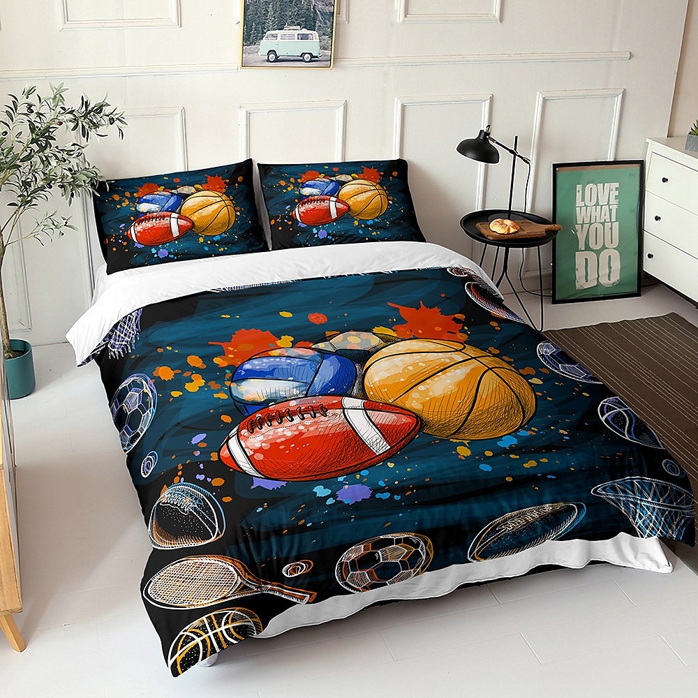 3d sengetøy sport basketball baseball print dynetrekk sengesett dynetrekk med 1 print print dynetrekk eller trekk， 2 putevar for dobbel/dronning/konge 2025 - $41.99 –P7