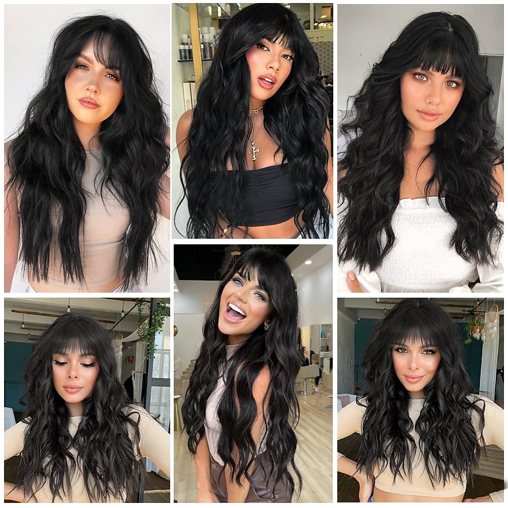 peruca branca ombre perucas longas onduladas com franja para mulheres peruca loira platina longa perucas de cabelo sintético resistente ao calor de aparência natural para peruca de festa diária 26 de 2025 por $31.99 –P4