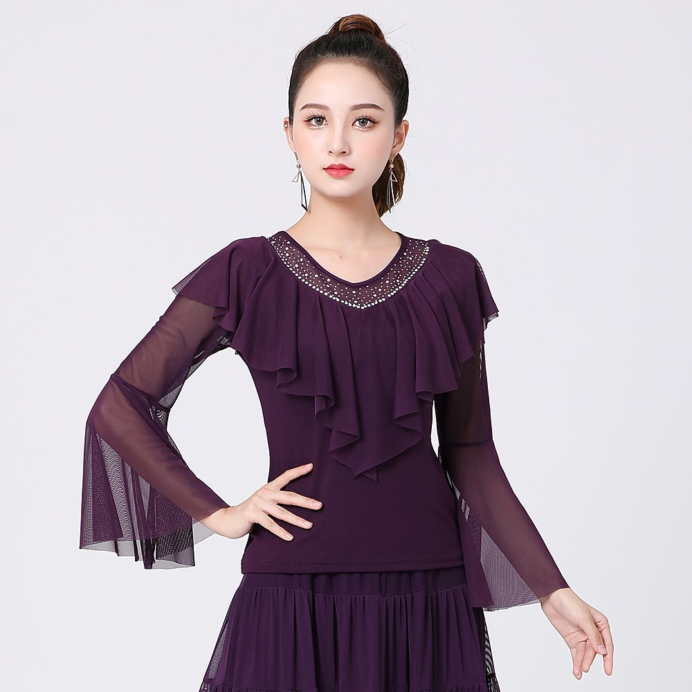 Balli latino-americani Balli da sala Superiore Colore Puro Cristalli / Strass Tulle Per donna Prestazioni Addestramento Manica lunga Alto Terital del 2026 a $22.99 –P4