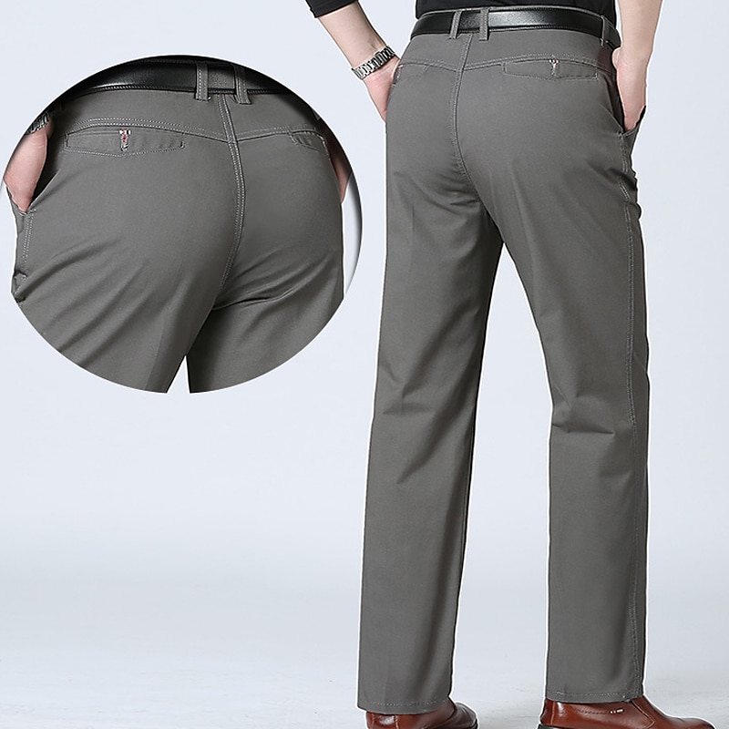 Herre Dressbukser Bukser Lomme Rett ben عادي Komfort Pustende Full lengde Bryllup Avslappet Daglig 100 % bomull Sport Stilfull Militærgrønn Svart Høy Midje Uelastisk 2025 - $18.99 –P9