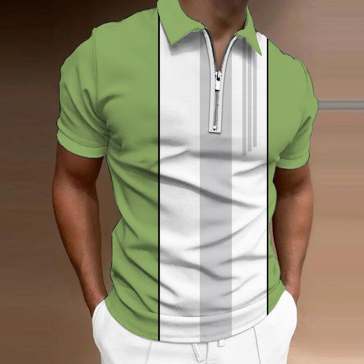 Homme Rayé Polos à zip Chemise de golf Manche Courte Polos Chemises à Col Vêtement décontracté de travaile Vêtements de travail Tenue formelle Vêtements de festival Impression 3D Polo à fermeture de 2025 ? $22.99 –P5