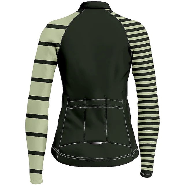 Dames Wielrenshirt Lange mouw Fietsen Shirt Kleding Bovenlichaam met 3 achterzakken Bergracen Wegwielrennen Ademend Sneldrogend Vochtregelerend Reflecterende strips Blauw Donkergroen Oranje Gestreept 2025 - $28.99 -P15