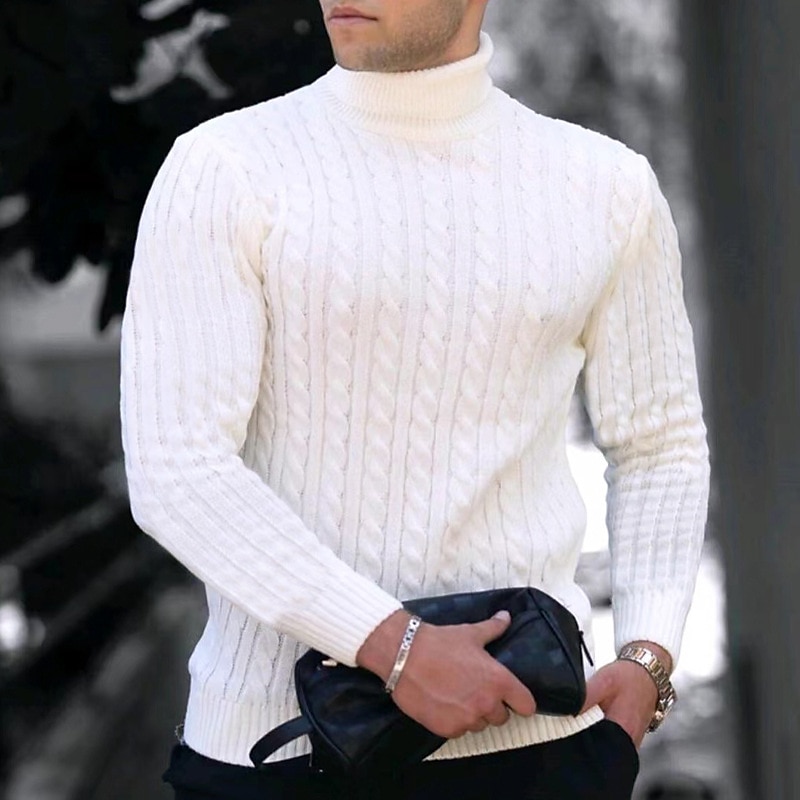 Herre Turtleneck genser Genser Pullover genser Herre Turtle Neck Jumper Riflet Kabel Strikke Avklipt Strikket Helfarge Rullekrage Hold Varm Moderne Moderne Arbeid Dagligdagstøy Klær Høst vinter Svart 2025 - $14.99 –P2