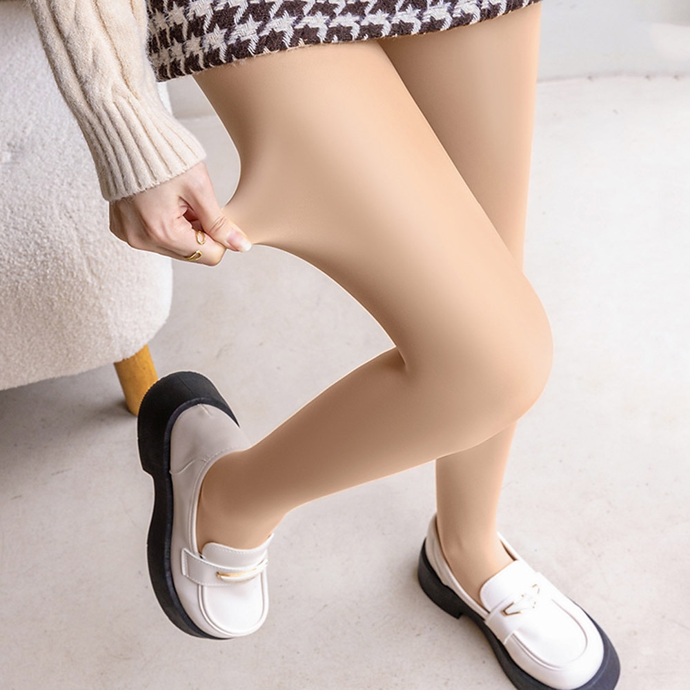 Women's Skin Color Leggings Tights Pantyhose Hosiery Fleece lined Nude  Coffee Black High Waist Fashion Casual Daily High Elasticity Full Length  Tummy Control Solid Colored One-Size / Skinny 2024 - $18.99
