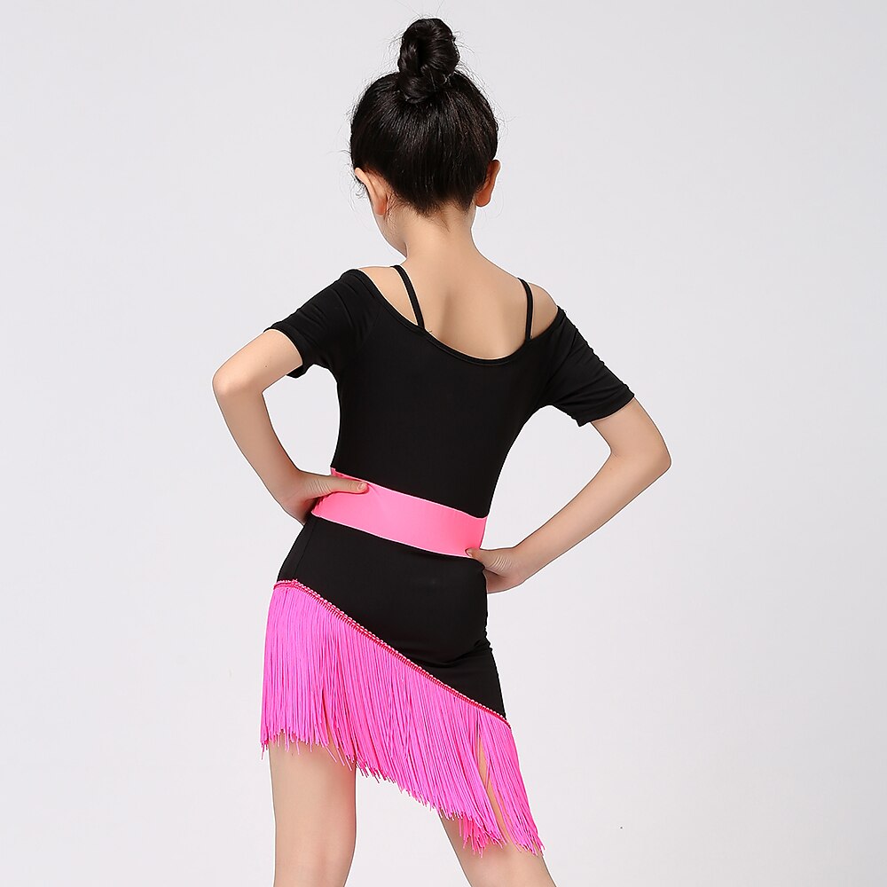 Baile Latino Ropa de Baile para Niños Vestido Borla Corte Chica Rendimiento Entrenamiento Manga Corta Cintura Alta Mezcla de Algodón 2025 - $26.99 -P6