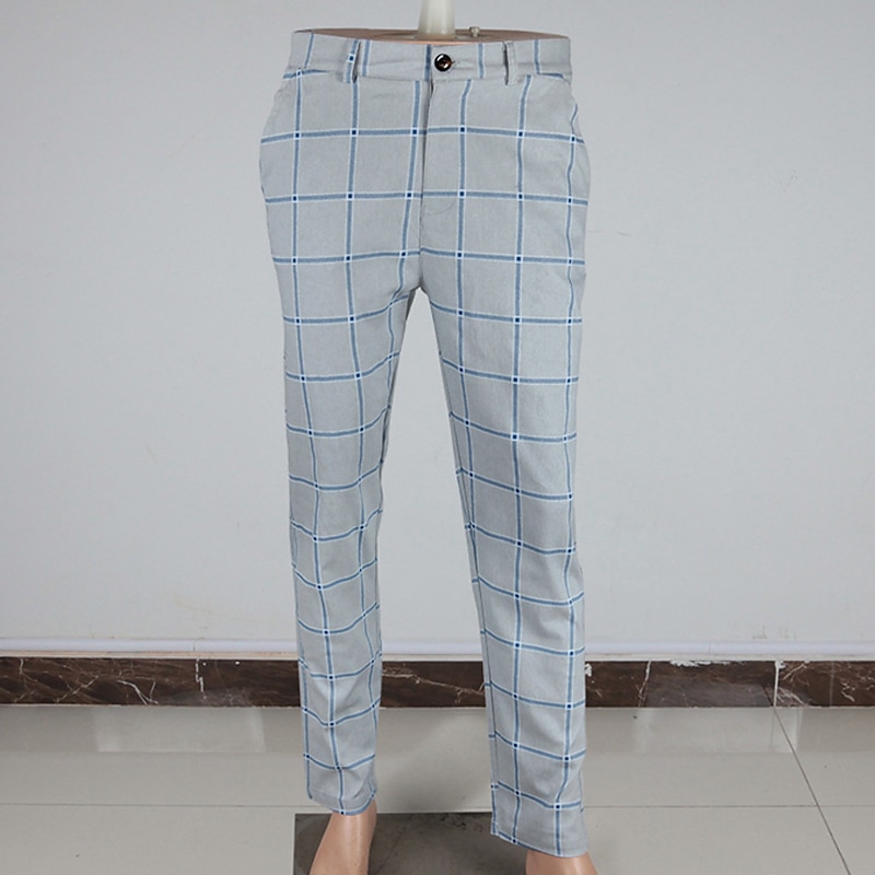 Męskie Spodnie Typu Chino Joggery Spodnie w kratę Kieszeń Oddychający Miękka Codzienny Moda Moda miejska Niebieski Pomarańczowy Średnio elastyczny 2025 - $26.99 –P7