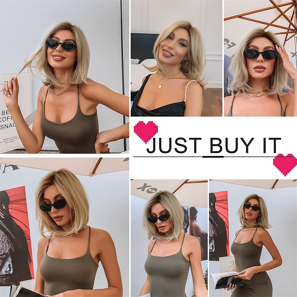 Ash Blonde Wigs for Women Bob Shoulder Length Layered Synthetic Dark Roots Hair Wig with Bangs Side Parting Christmas Party Wigs barbiecore Wigs 2025 - $29.99 –P11