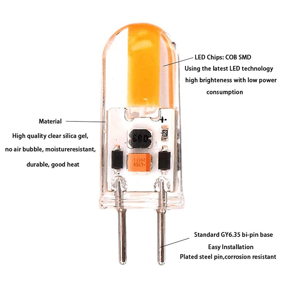 4pcs LED Bi-pin Lights GY6.35 Silica Gel Spotlight 5W 500 lm Light Bulb  COB Energy Saving and Environmental Protection Crystal Chandelier Light Source Warm White White  AC/DC12 V 2026 - $17.49 –P5