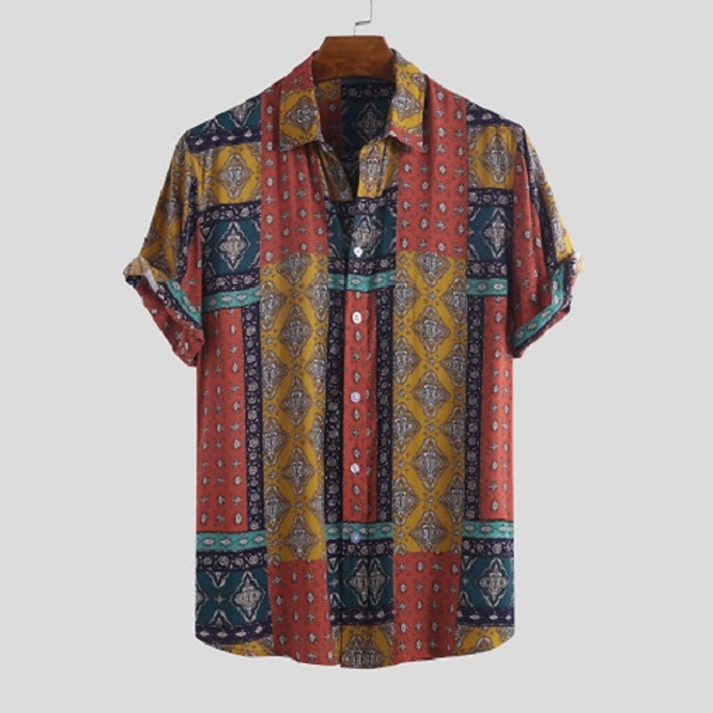 Voor heren Overhemd Boho-shirt Overhemd met knopen Korte mouw Ontwerper Gepersonaliseerde Basic Dagelijks Feestdagen Kraag Buttondown boord Afdrukken Zwart Rood blauw Groen 2025 - $22.99 –P3