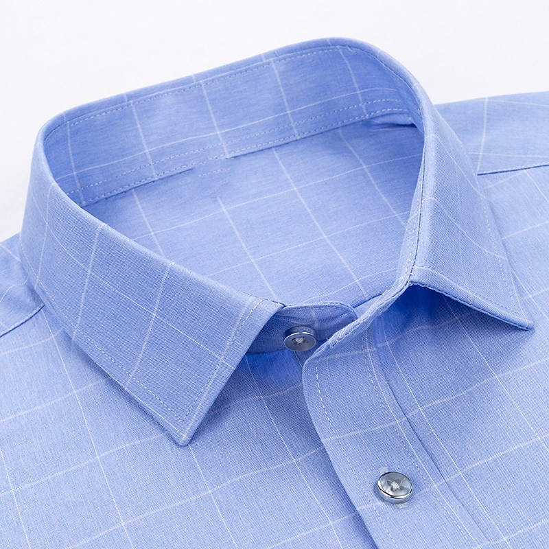Per uomo Camicie Camicia non stirabile A quadri / A righe / Chevron Matrimonio Blu Grigio Azzurro Manica corta Collo ripiegabile Estate Primavera Abbigliamento del 2026 a $29.99 –P7