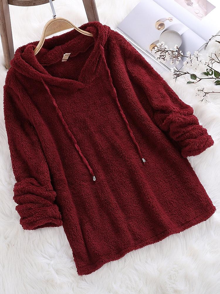Per donna Tinta unica Pagliaccetto Pile Sherpa Manica lunga Felpa Top regolari Strada Informale A cordoncino Nero Bianco Rosa Rosso Blu Autunno inverno del 2025 a $15.99 –P6