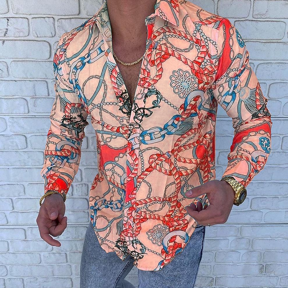 Herren Hemd Knopfhemd Langarm Designer Punk & Gothic Ausgehen Frühling Sommer Stehkragen Patchwork Bedruckt Gelb Rote Blau Purpur 2025 - $26.99 –P6