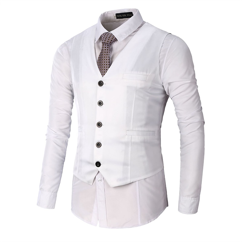 Hombre Chaleco Boda Oficina y carrera Ropa Cotidiana Noche Negocios Tradicional / Clásico Primavera Otoño Botón Bolsillo Poliéster 95% algodón Al Aire Libre Cómodo Boda Color puro Botonadura Simple 2025 - $24.99 –P5