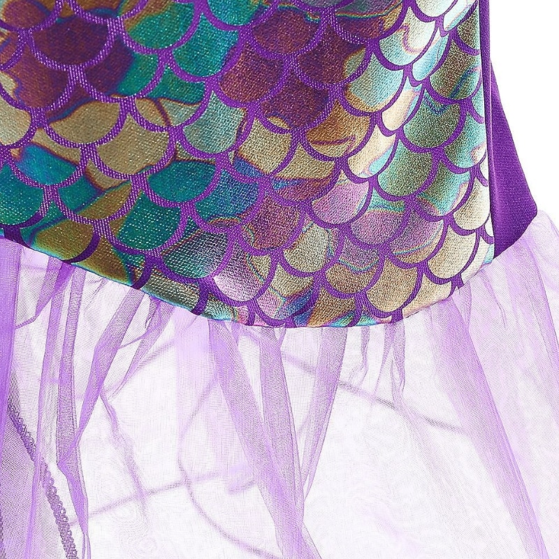 Niños Chica Vestido Sirena Sin Mangas Rendimiento Disfraz Algodón Vestido de cambio Verano Primavera 3-6 años de edad Azul Piscina Morado 2025 - $36.99 –P8