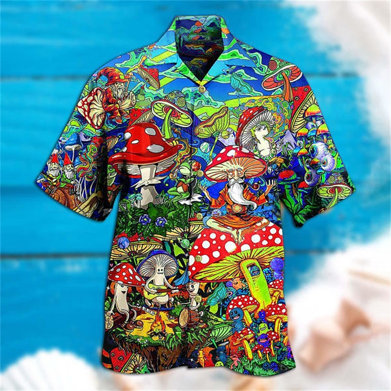 Męskie Grzyb Koszula Koszula hawajska Koszula Aloha Koszula Wieczorne Moda Designerskie Codzienny Na zewnątrz Ulica Codzienny Czarny Żółty Czarny / fioletowy S M L 2025 - $24.99 –P3