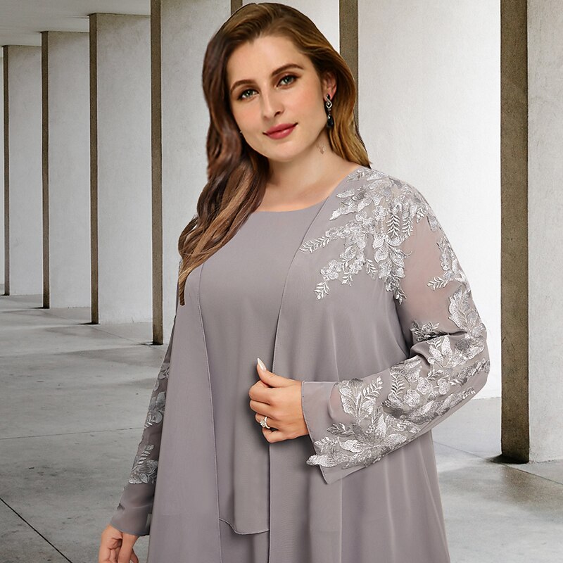 plus size two piece dresses formal Huresd Mother of The Bride Dress Two Piece Plus Size Formal Evening Party Dress with Lace Jacket Outfits Navy L
