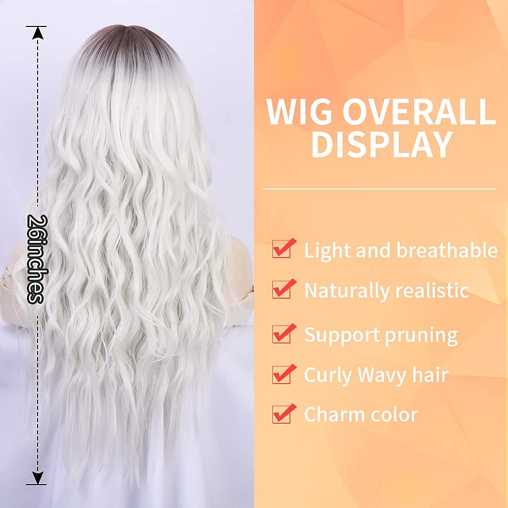 Ombre White Wig Long Wavy Wigs with Bangs for Women Wig Long Platinum Blonde Wig Natural Looking Synthetic Heat Resistant Hair Wigs for Daily Party Wig 26 Inches Christmas Party Wigs 2025 - $31.99 –P5