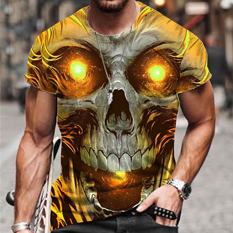 Herren Unisex Totenkopf Motiv Grafik-Drucke T Shirt Halloween-Shirt Kurzarm T-Shirt 3D-Druck Rundhalsausschnitt Hemd Sport Designer Brautkleider schlicht Outdoor Strasse Täglich Gelb Rosa Blau Sommer 2025 - $17.99 –P5