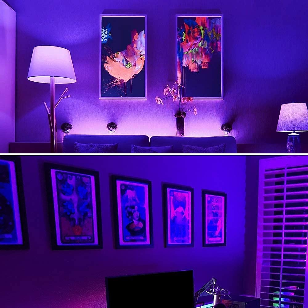 2 peças 1 peça led preto uv halloween roxo lâmpada 9.5w substituição de lâmpada preta até 100w luz preta nível uva 385-400nm a19 atmosfera assustadora de halloween de 2025 por $10.99 –P4