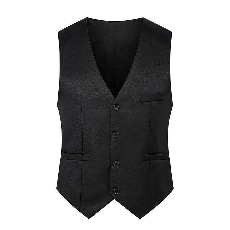 Men's Vest Waistcoat Wedding Daily Wear Going out Festival Business Basic Fall & Winter Pocket Polyester Breathable Soft Comfortable Solid Colored Single Breasted V Neck Regular Fit Black Cream Gray 2025 - $16.49 –P4