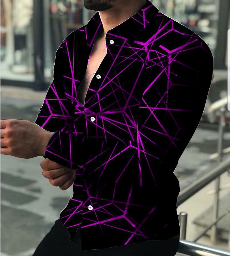Men's Shirt Dress Shirt Geometric Pattern Outdoor Casual Red Blue Purple Green Long Sleeve Turndown Summer Spring Clothing Apparel Print 2025 - $26.99 –P4