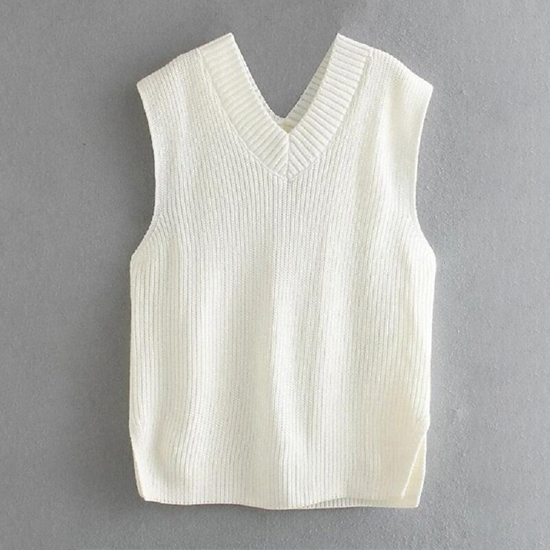 Women's Sweater Vest V Neck Crochet Knit Acrylic Knitted Fall Winter Outdoor Daily Going out Stylish Casual Soft Sleeveless Pure Color Maillard Black White Blue S M L 2023 - US $24.99 –P2