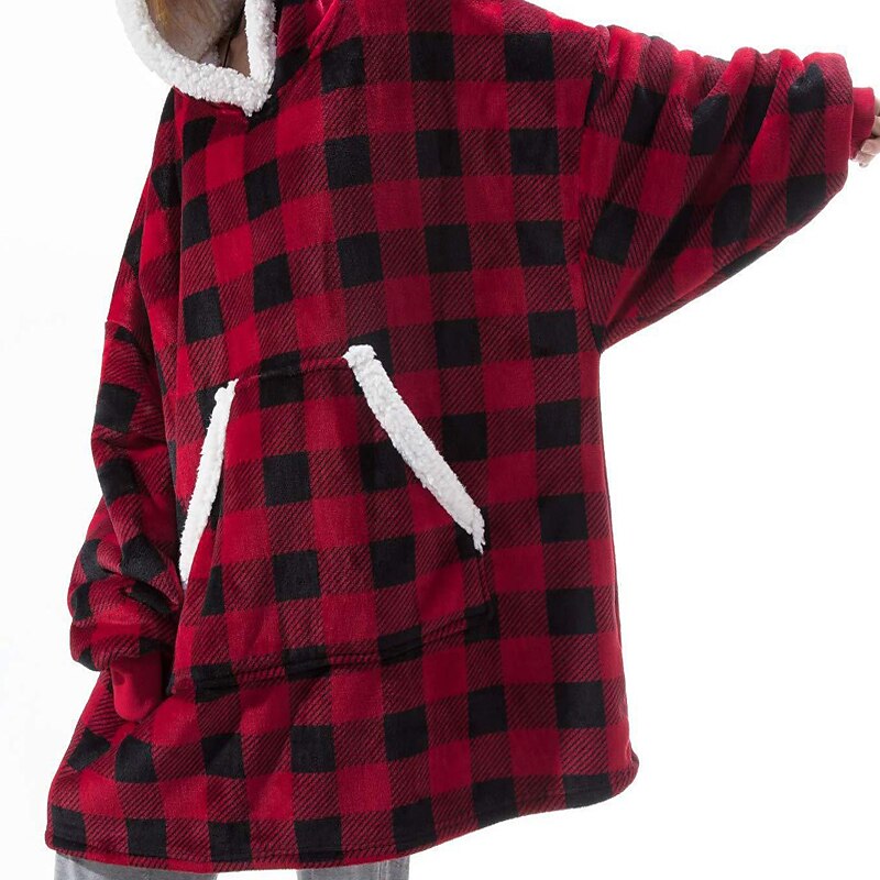 Herren Schlafanzug Nachtwäsche Tragbare Decke Hoodie-Decke Einfarbig Modisch Einfach Plüsch Heim Polyester Warm Atmungsaktiv Kapuzenpullover Lange Robe Tasche Kapuzenpullover Winter Schwarz Rot Blau 2025 - $19.49 –P2