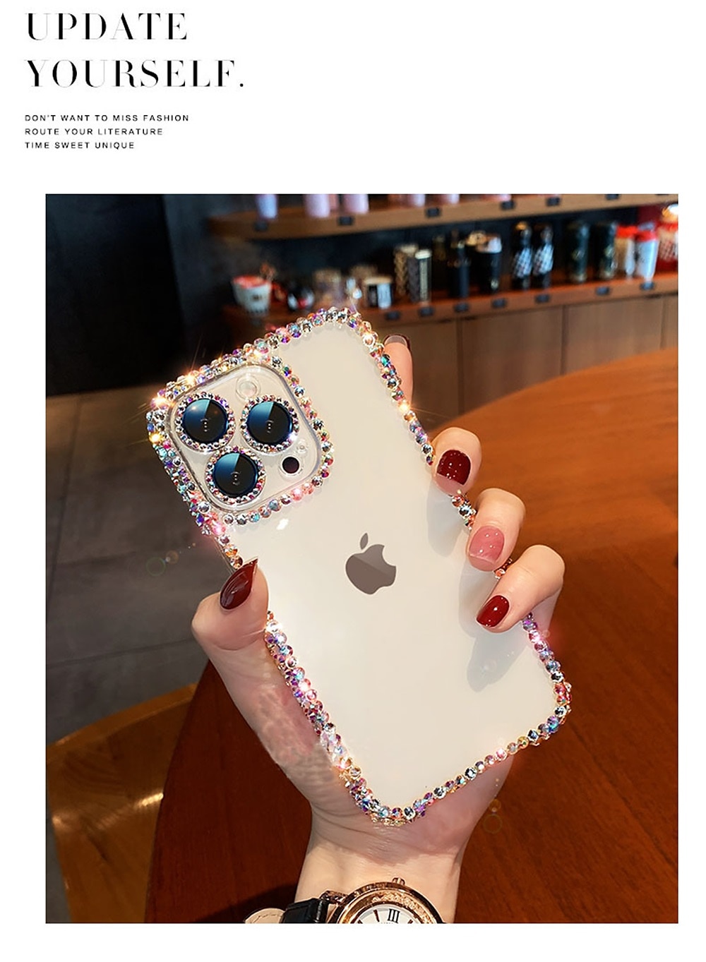 Phone Case For iPhone 15 14 Pro Max Plus 16e 13 12 11 Pro Max Crystal Clear Non-Yellowing Shockproof Rhinestone Silica Gel Silicone 2025 - $13.99 –P5