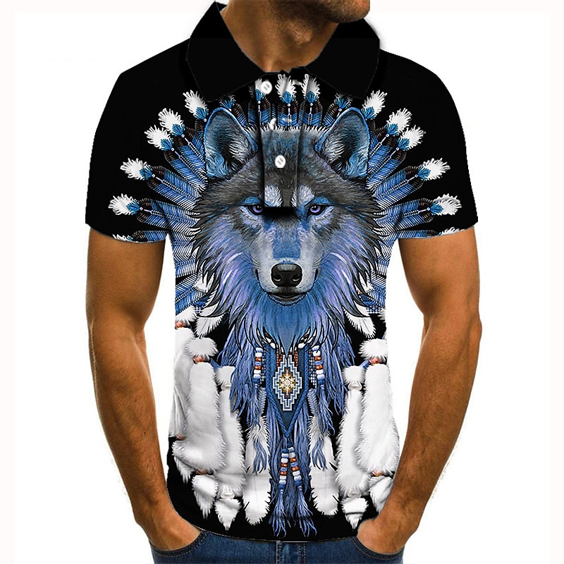 Herren Wolf Poloshirts Golfshirt Kurzarm Polo-Shirts Hemden mit Kragen Lässig Lustig Streetwear Urlaubskleidung Party-Outfits Knöpfe 3D-Druck Schwarz Rote Blau 2025 - $22.99 –P2