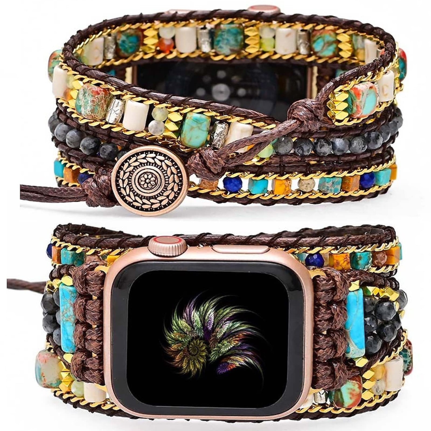 Handmade Braided Rope Compatible with Apple Watch band Women Multilayer Beaded Beads Strap Replacement Wristband for 38mm 40mm 41mm 42mm 44mm 45mm 49mm iwatch Series Ultra 8 7 6 SE 5 4 3 2 1 2025 - $27.99 –P2