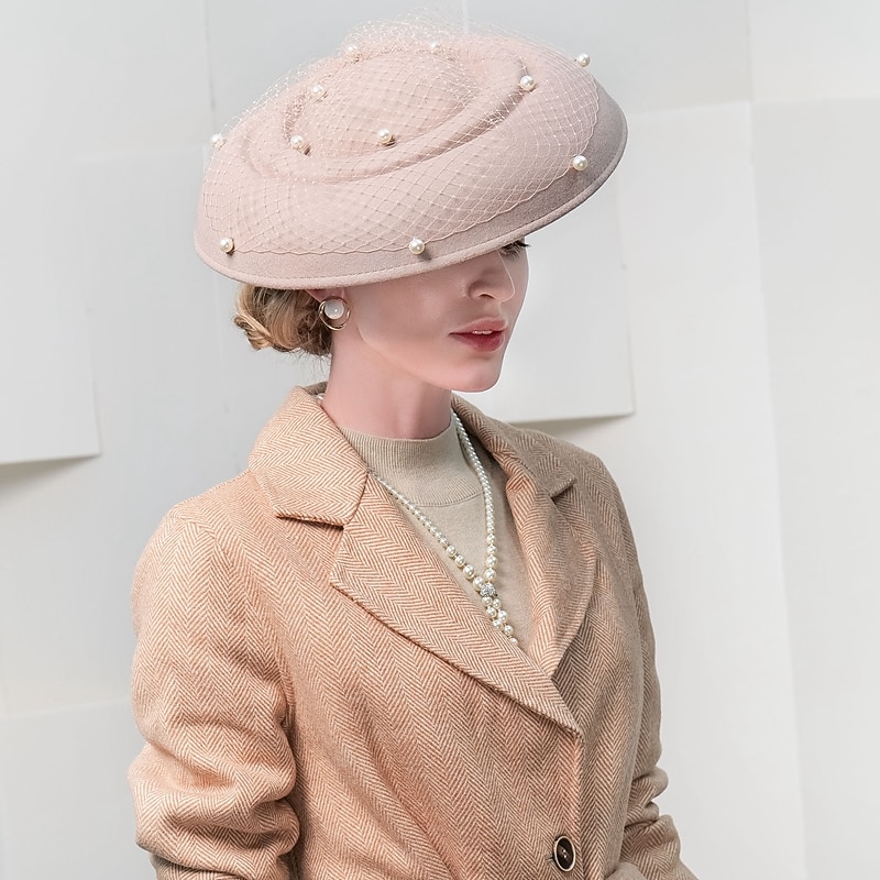 Moda elegante tule/100% lã chapéus com pérolas/tule 1 peça festa/noite/feriado capacete/chapéus de palha com cetim bowknot casual/feriado capacete/proteção solar de 2026 por $54.99 –P4