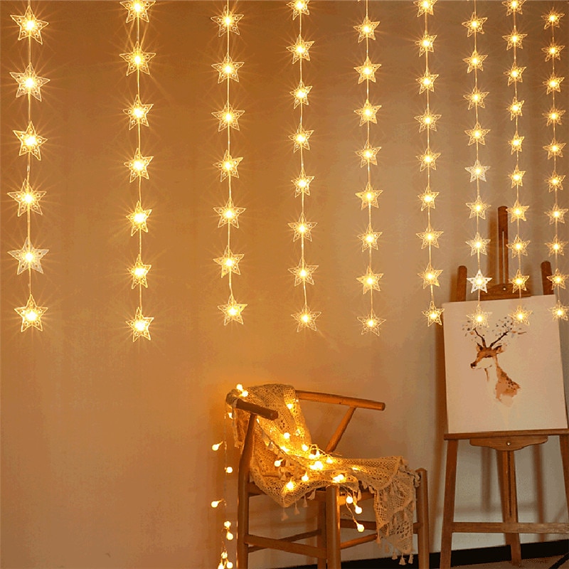 Star Window Curtain String Lights 3x2m Christmas Fairy Lights Waterproof USB Remote Control Garland Lights For Bedroom Wedding Xmas Holiday Decor 3X1M 3X2M 2025 - $20.99 –P5
