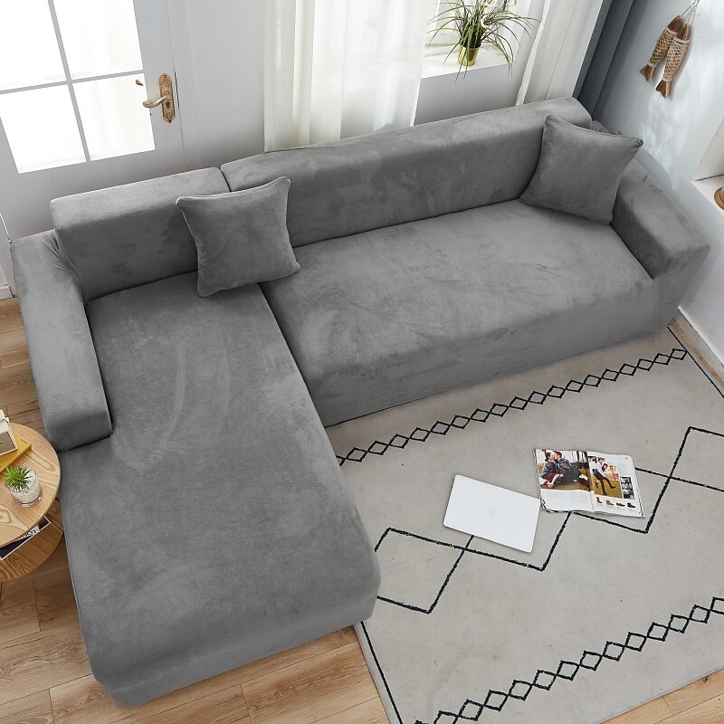 capa de sofá elástica espessa de pelúcia elástica sofá secional poltrona loveseat 4 ou 3 lugares em forma de l cinza macio durável lavável de 2025 por $51.99 –P6