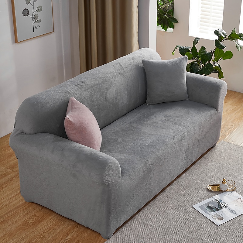 capa de sofá elástica espessa de pelúcia elástica sofá secional poltrona loveseat 4 ou 3 lugares em forma de l cinza macio durável lavável de 2025 por $51.99 –P5