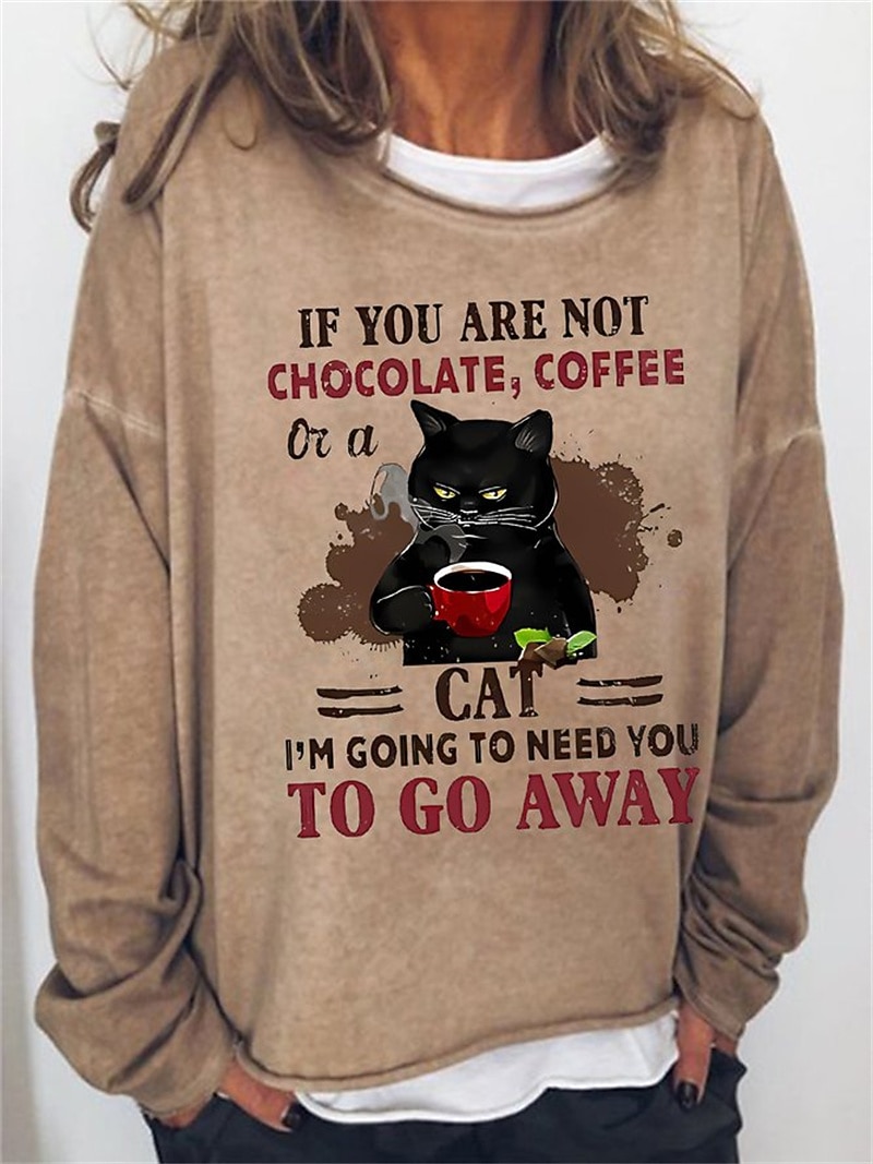 dámská oversized mikina pulovr směs bavlny kočka street casual vintage basic top s kulatým výstřihem dlouhý rukáv mikroelastický pad &amp; zimní comfrt prodyšná měkká tkanina 2025 - $22.99 –P8