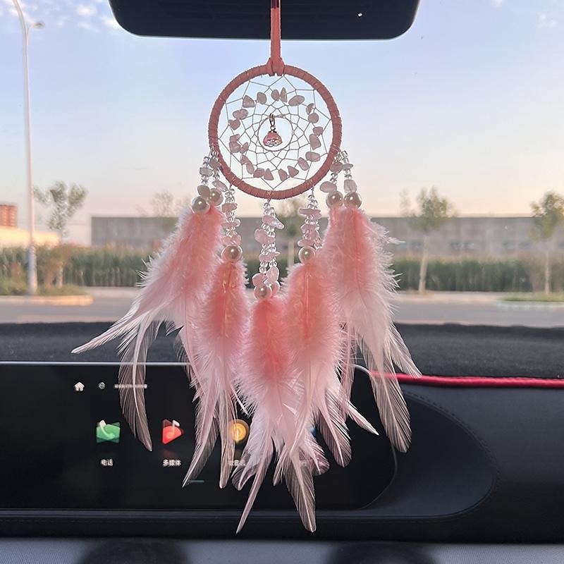 Pink Dream Catcher Handmade Gift with Feather Wall Hanging Decor Art Wind Chimes Boho Style Car Hanging Home Pendant 2025 - $15.49 –P1