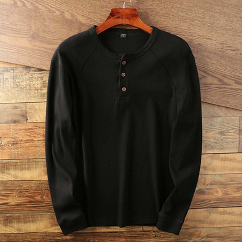 Herr Waffle Henley Shirt Henleytröja T-shirts Långärmad tröja Slät Henley Sport Arbetskläder Långärmad Button-Down Kläder Mode Streetwear Ledigt 2025 - $21.99 –P4
