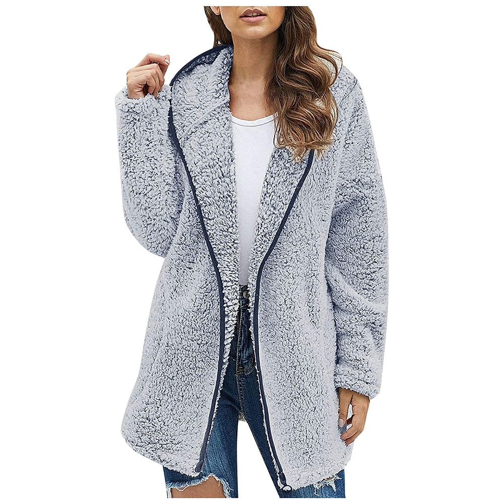 felpa con cappuccio con cerniera da donna, giacca in pile, cardigan vintage in peluche, soffice, tinta unita, casual da strada, per le vacanze, con cappuccio, tasca con cerniera, manica lunga, nero, del 2025 a $31.99 –P3