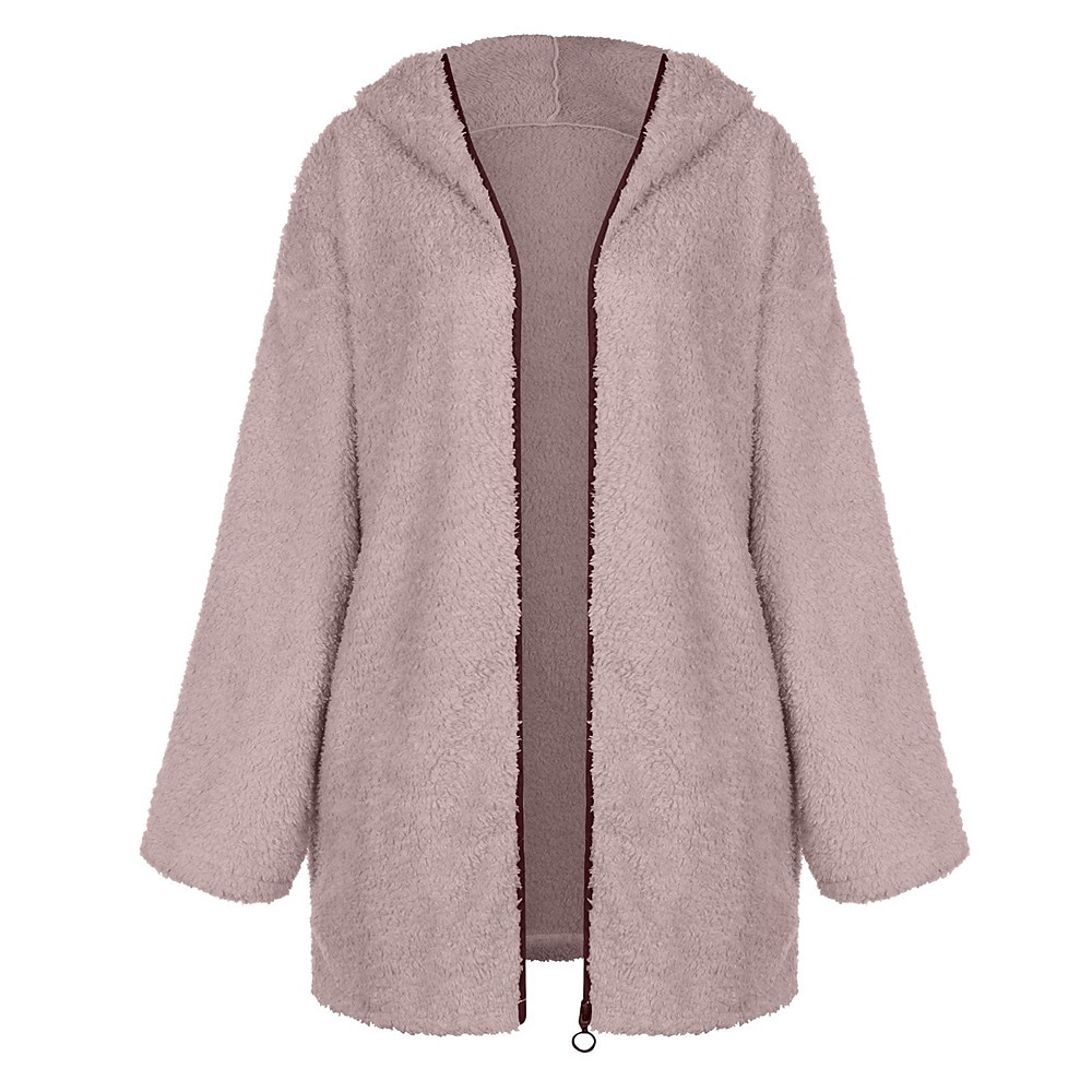 felpa con cappuccio con cerniera da donna, giacca in pile, cardigan vintage in peluche, soffice, tinta unita, casual da strada, per le vacanze, con cappuccio, tasca con cerniera, manica lunga, nero, del 2025 a $31.99 –P10