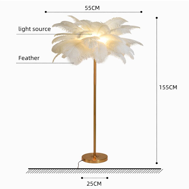 Floor Light Standing Reading Lamp Modern Ostrich Feather Gold Floor Lamp Metal Bronze Nordic Standing Lamp Villa Hotel Decor Lighting Bedroom Bedside Floor Lamp Christmas gift 2025 - $273.79 –P14