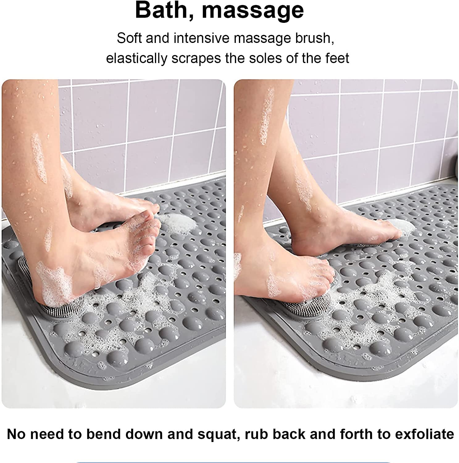 Bathtub Mat Non Slip, Bath Mats for Tub, Shower Mat with Suction Cups  Drainage Holes, Machine Washable, Foot Massage, Exfoliating