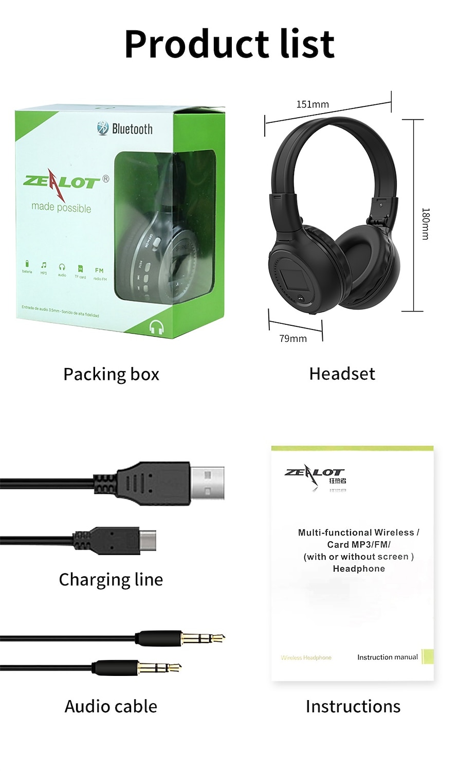 2025年 Zealot B570 ワイヤレスヘッドフォン FMラジオ オーバーイヤー Bluetoothステレオイヤフォンヘッドセット コンピュータ用電話TFカードAUXサポート  コレクション – $29.99 –P18