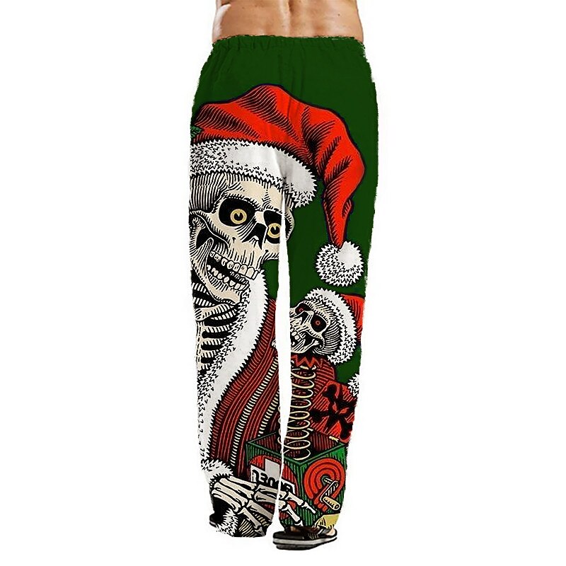2025年 クリスマスハワイアンパンツ 男性用 おかしい スカル パンツ 巾着ゴムウエスト カジュアル パーティーイブニングウェア クリスマスパーティー ビーチウェア ストレートレッグパンツ 3Dプリント ブラック ブルー グリーン  コレクション – $32.99 –P6